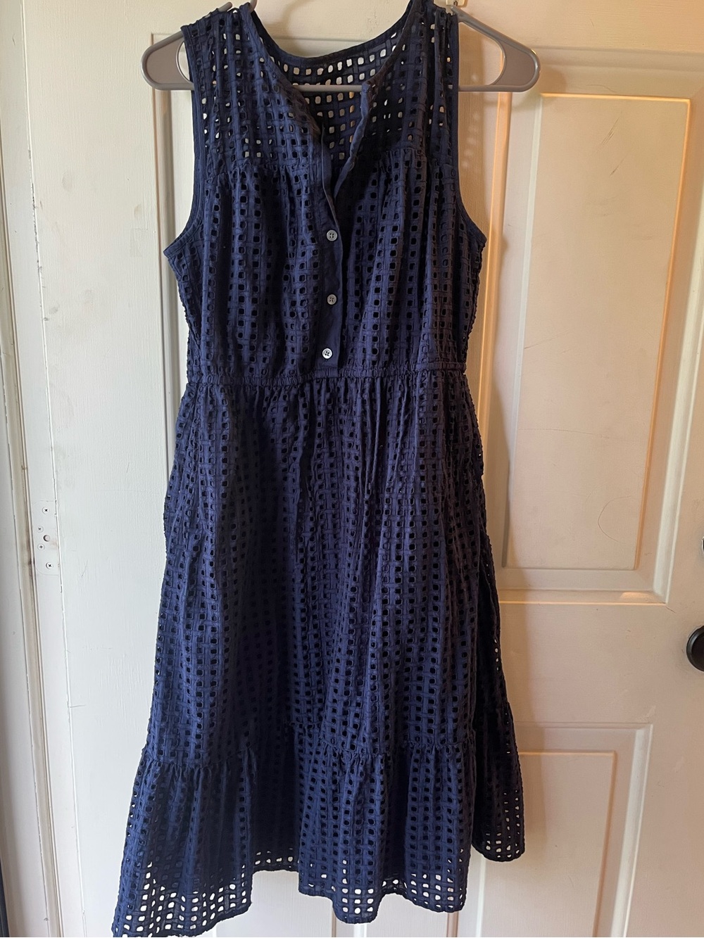 J. Crew Navy Sleeveless Eyelet Midi Dress size 8